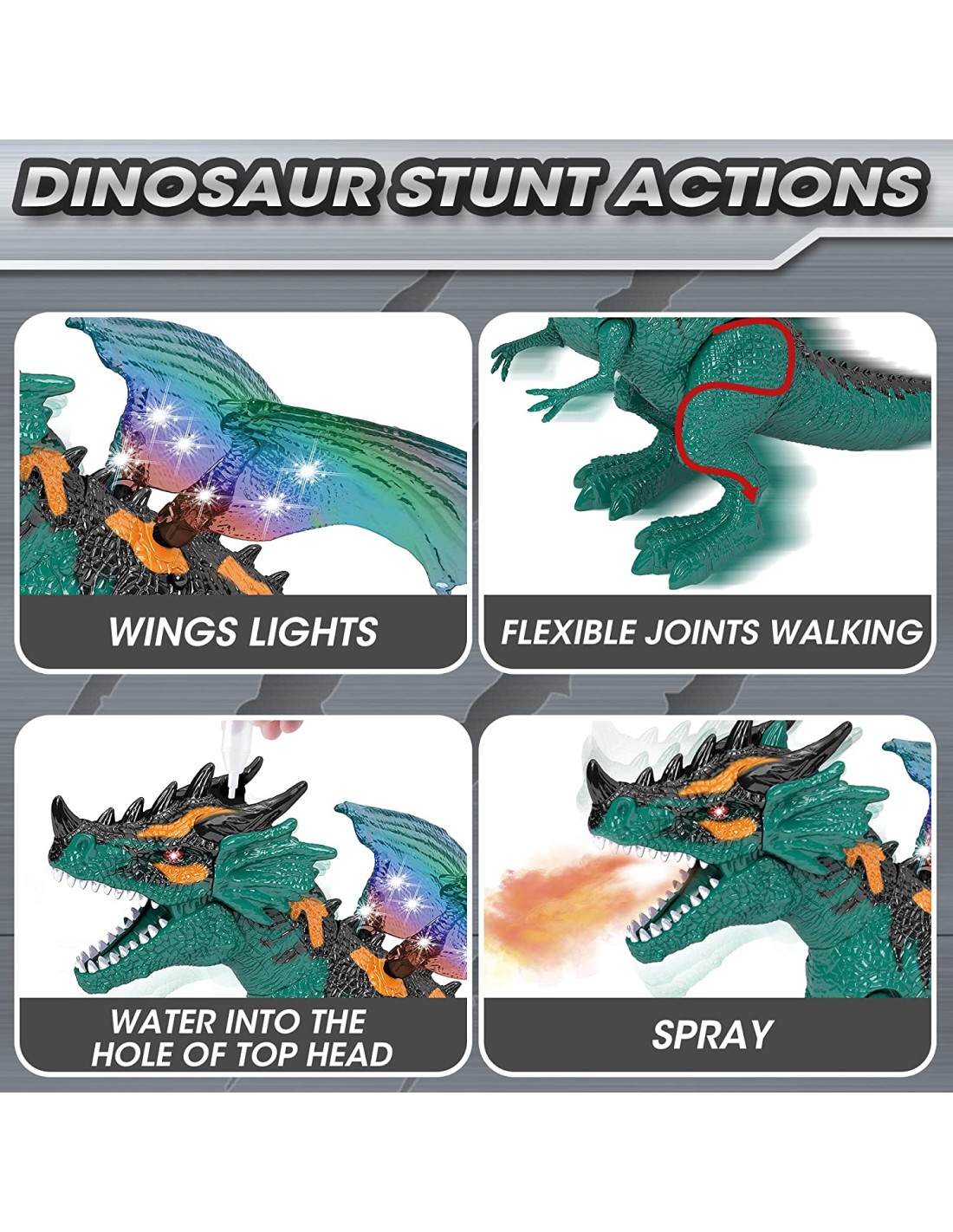 RC Dinozauras su LED šviesos, garso efektais, valdymo pultas RC Dinozauras su LED šviesos, garso efektais, valdymo pultas