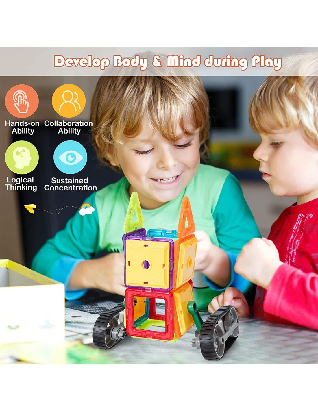 Magnetinis konstruktorius 48 detalės, ekskavatorius su vikšrais