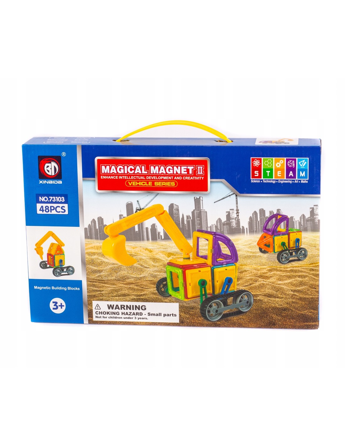 Magnetinis konstruktorius 48 detalės, ekskavatorius su vikšrais