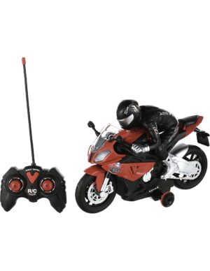 Motociklas RC su valdymo pultu, pakraunamas, su LED ir garso efektais, raudonas