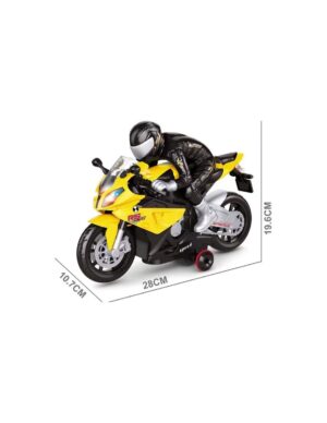 Motociklas RC su valdymo pultu, pakraunamas, su LED ir garso efektais, geltonas