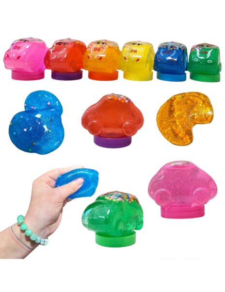 SLIME, lipni tampoma masė, mašinos forma, su rutuliukais