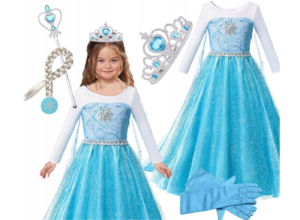 Elza (Elsa) kostiumas - suknelė su priedais, ūgis 110 cm.