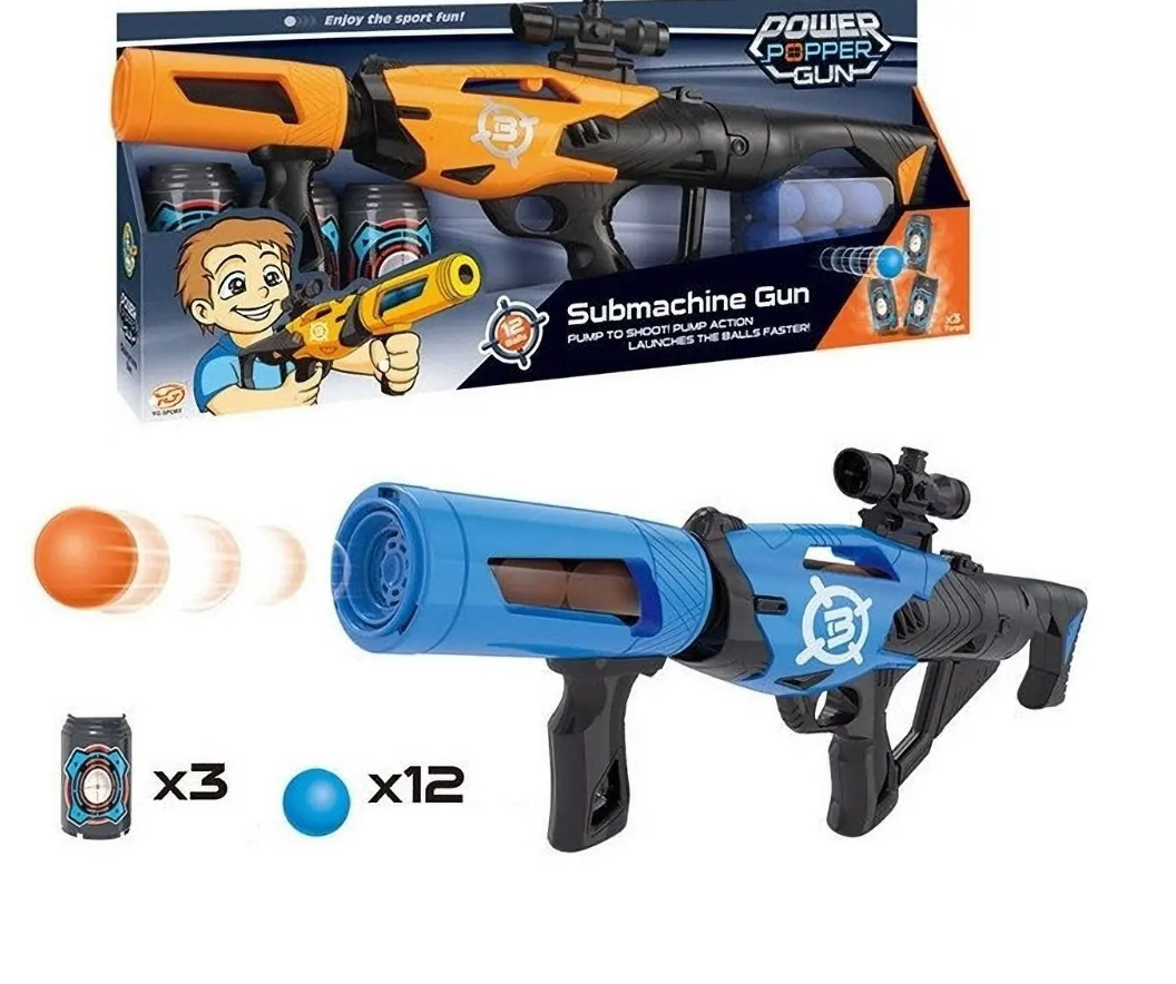 Šautuvas su minkštais kamuoliukais ir taikiniais