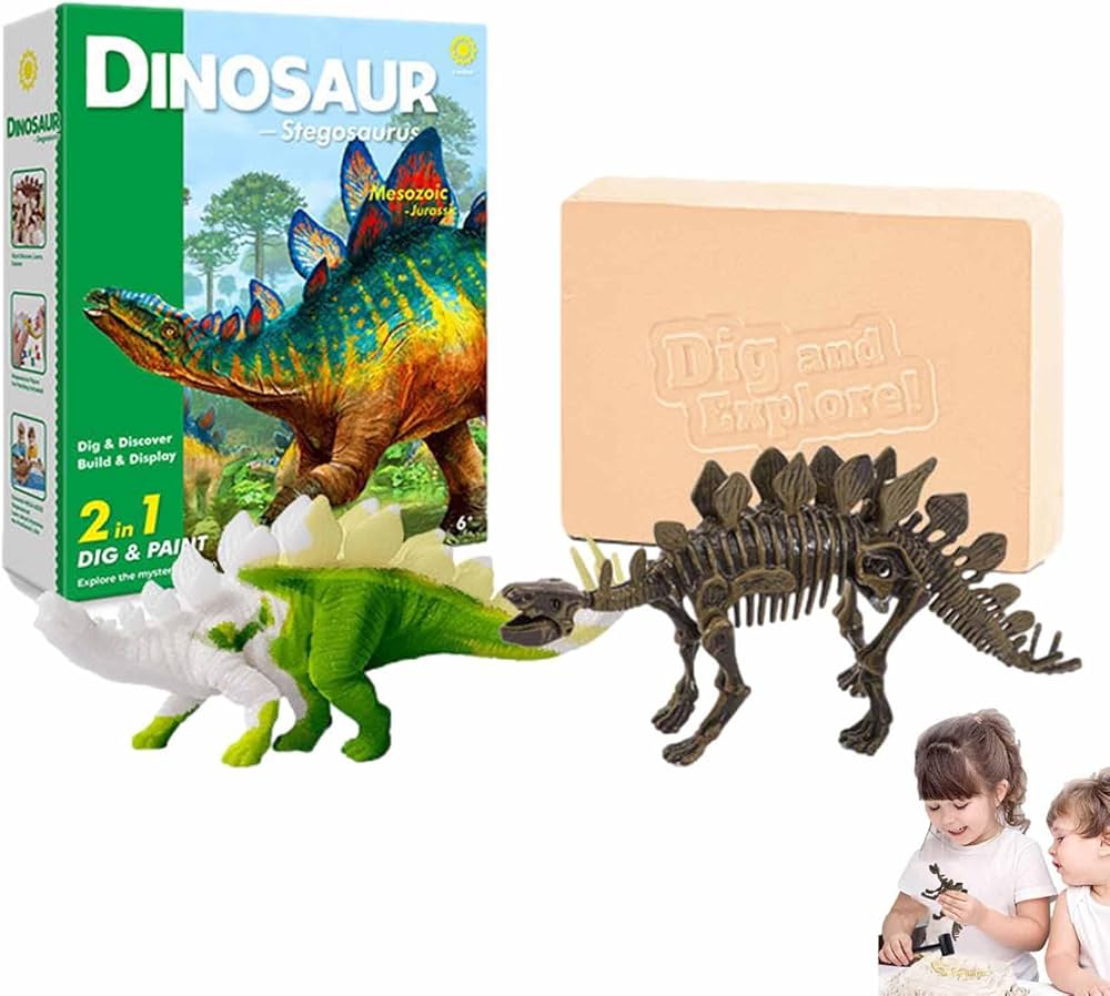 Archeologijos kasinėjimo rinkinys dinozauras stegosauras su akvarele