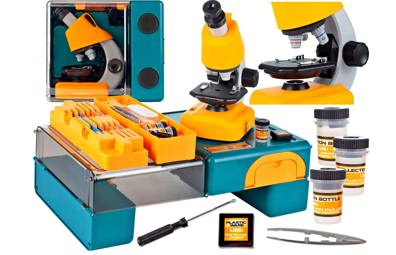 Mikroskopas vaikams lagamine su priedais, 40X, 100X, 640X