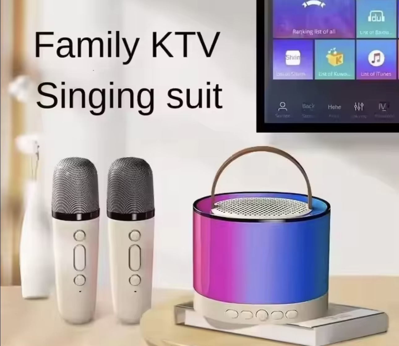 K52 Karaoke kolonėlė su dviem mikrofonais (RGB šviesos)