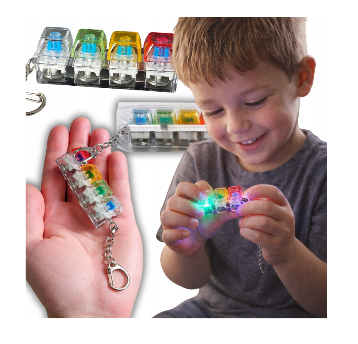 Antistresinis fidget pakabukas klaviatūra LED<span> - </span>4 dalių