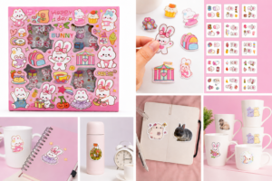 100 vnt lipdukų rinkinys Bunny mieli kiškučiai