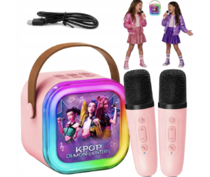 K POP Demon Hunters karaoke kolonėlė 2 mikrofonai